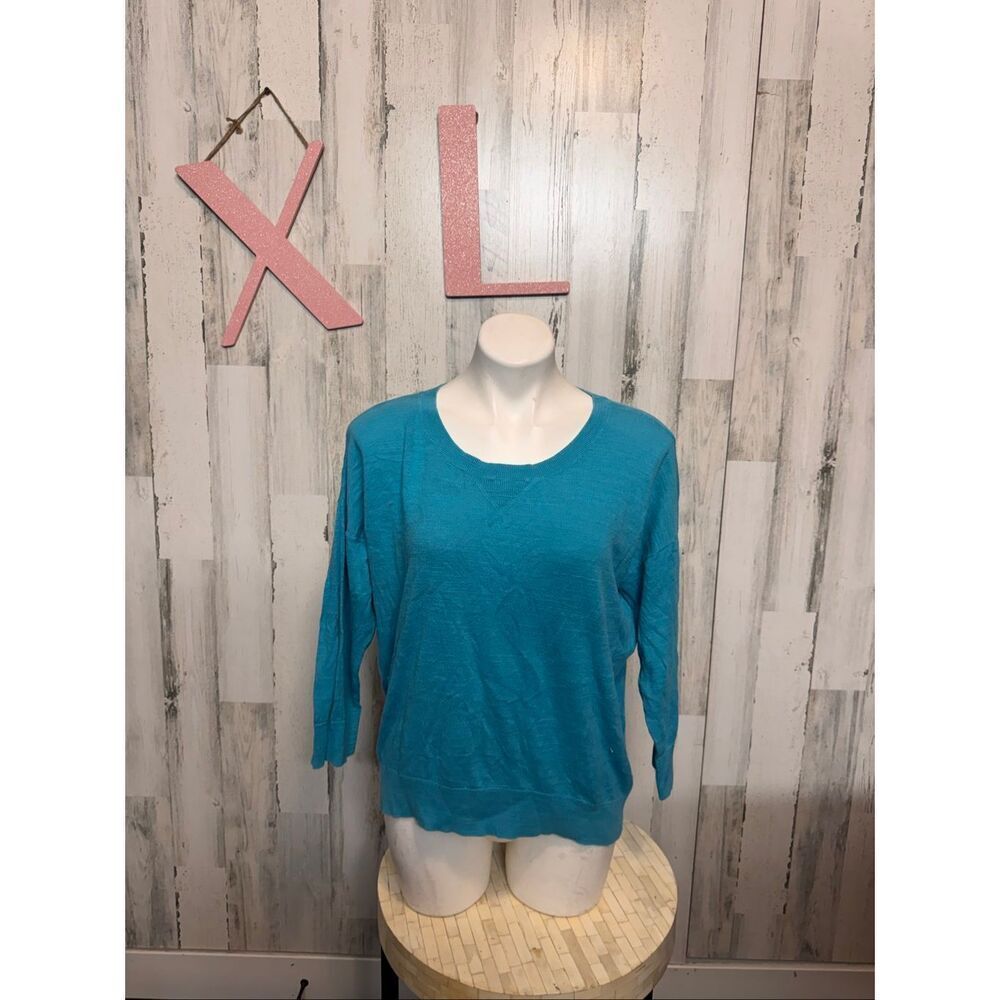 JCPenney JCP Teal Knit Sweater Top XL 3/4 Sleeve Lightweight Casual Pullover